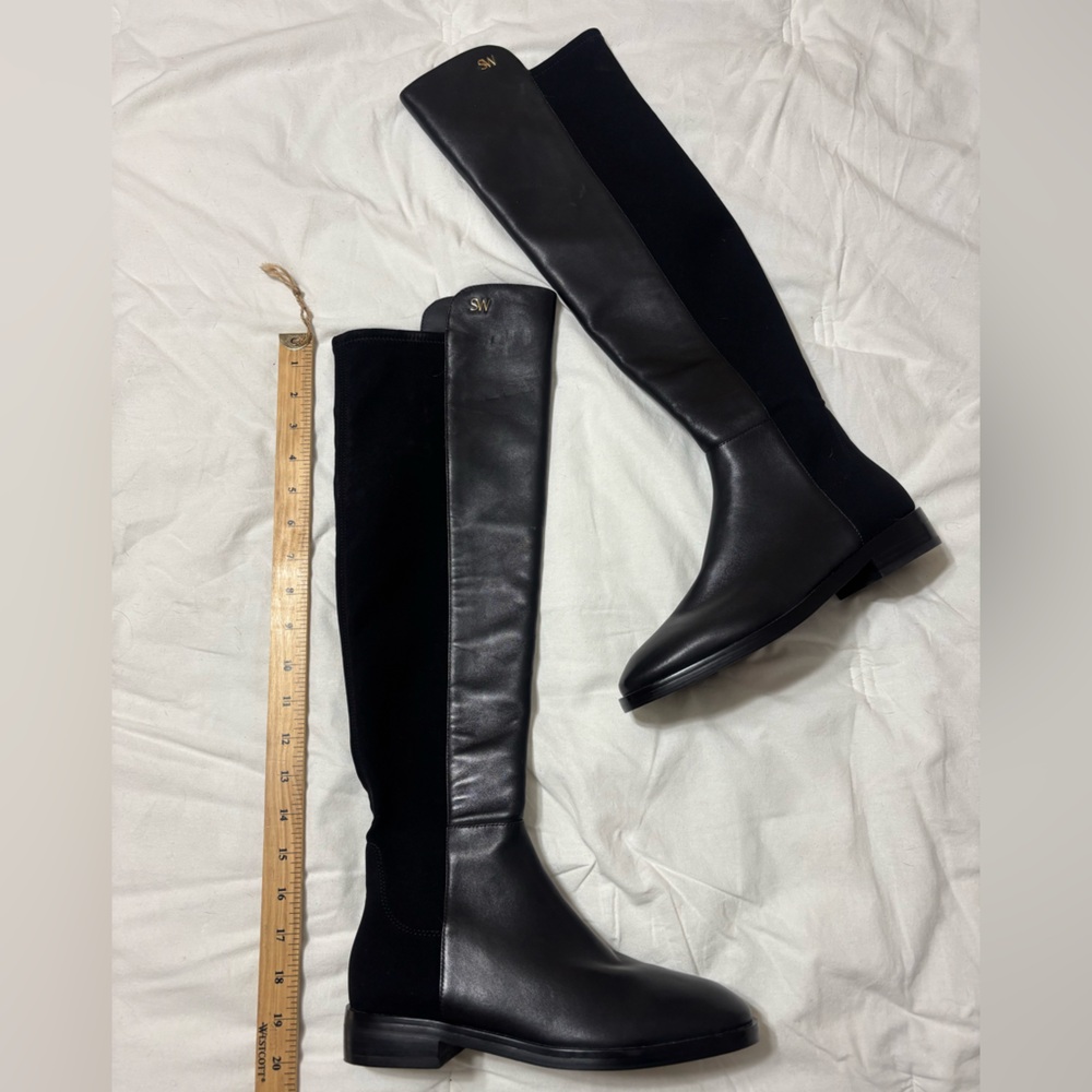 Stuart Weitzman Black Stretch Leather Riding Boots - Picture 2 of 6